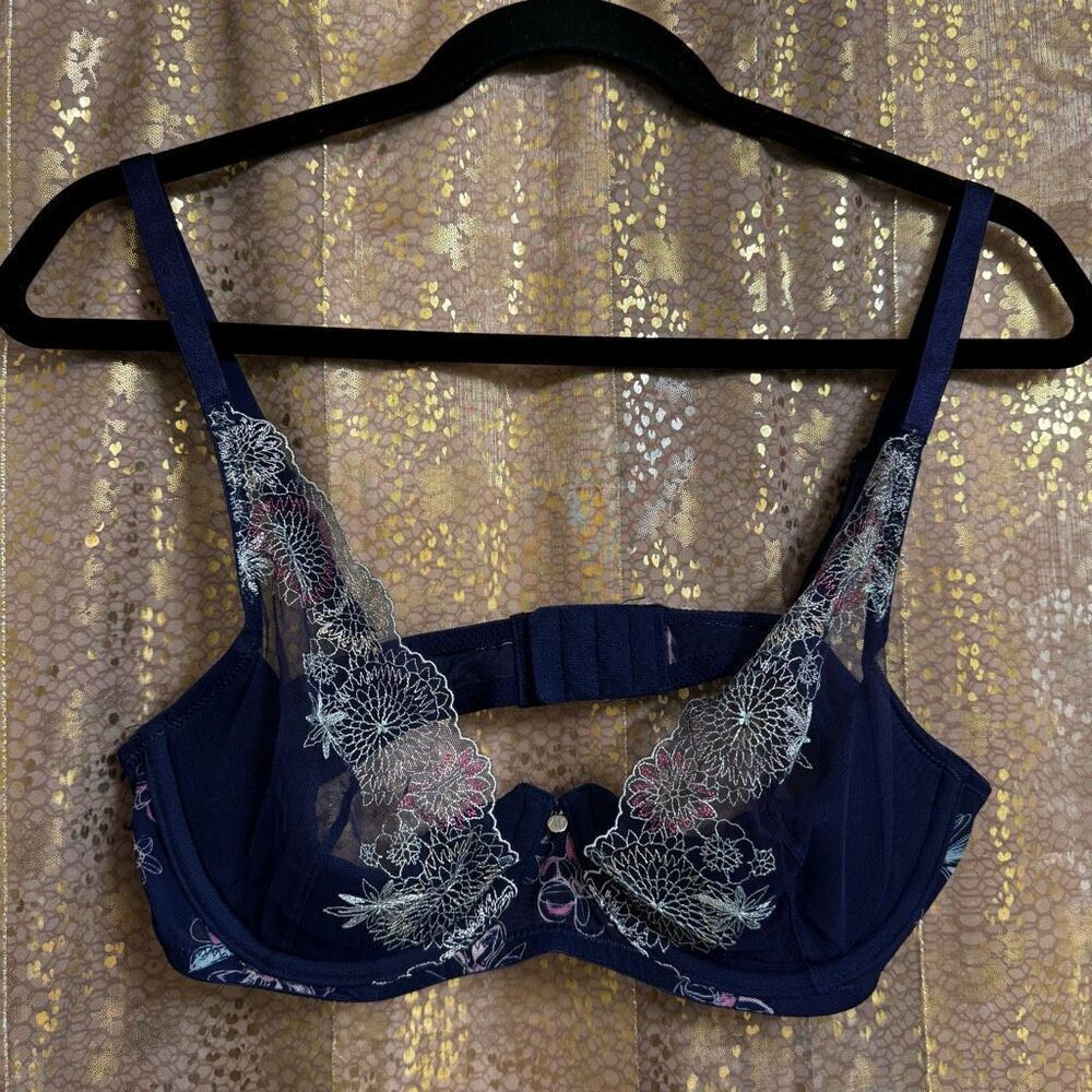 Adore Me Sexy Navy Blue Floral Prisma Contour Underwire Bra 36B 38B
